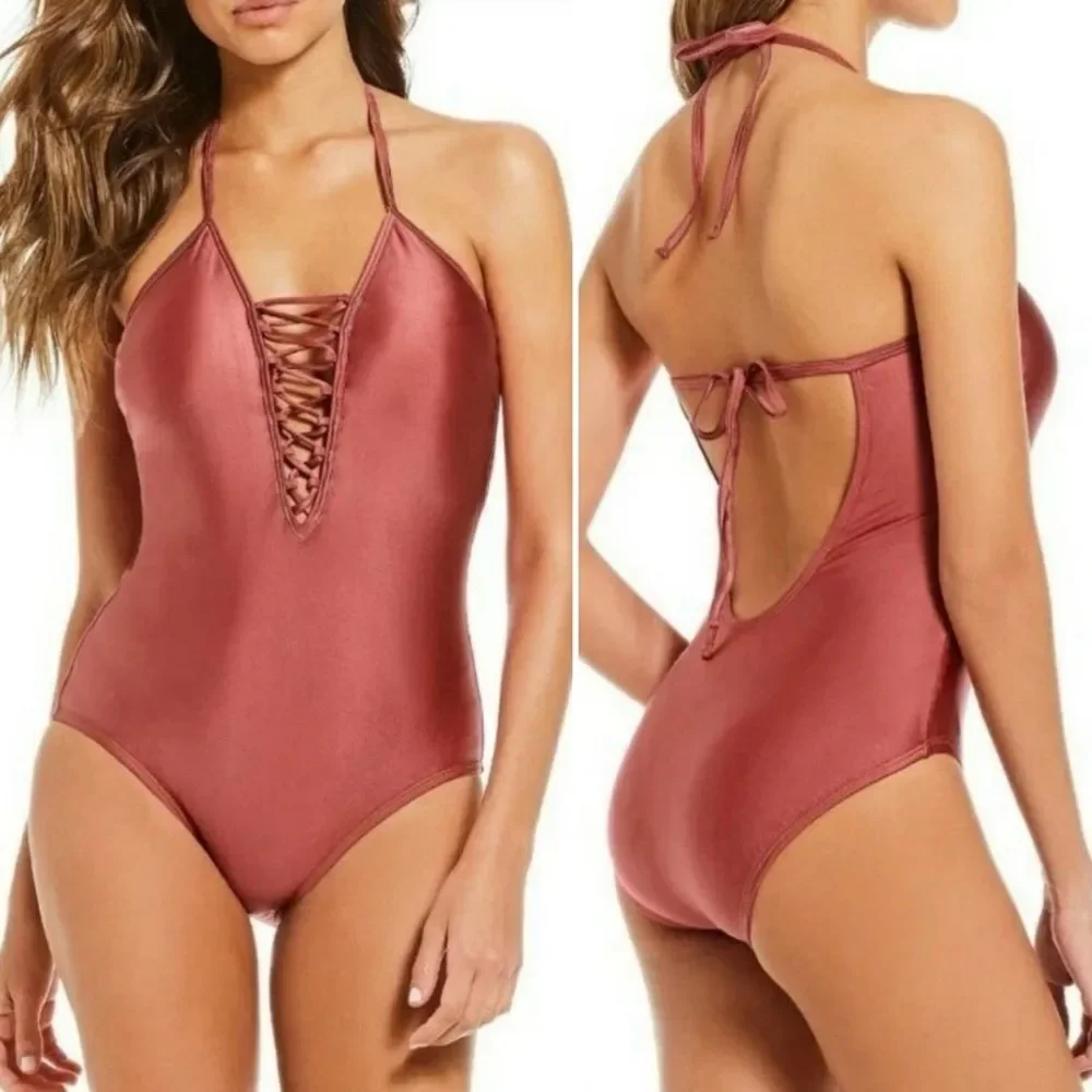 NWT Gianni Bini One Piece Swimsuit Size Small Cabernet Shimmer Bathing Suit NEW